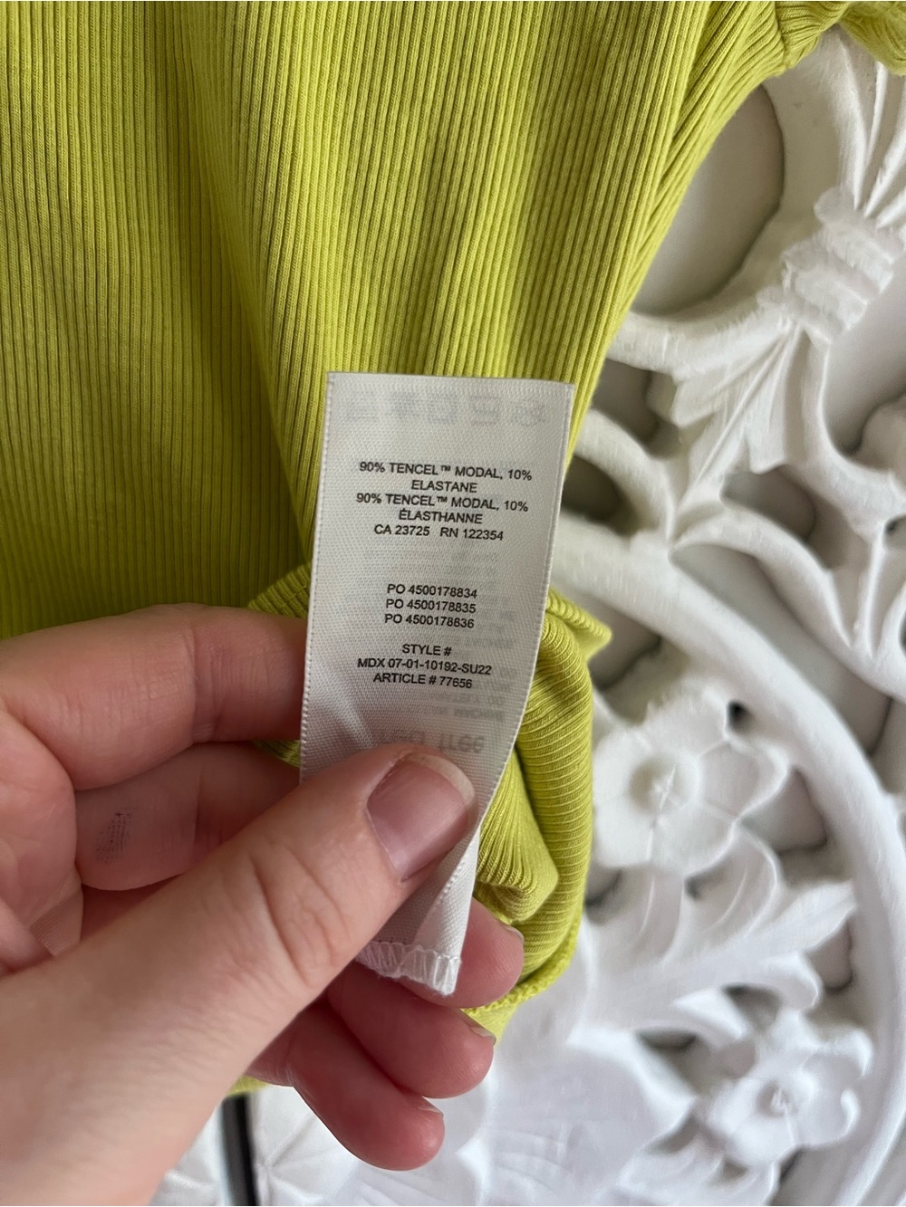 Wilfred Free Aritzia Ribbed Modal Crew Neck Tee Neon Yellow Green Small - Picture 3 of 6